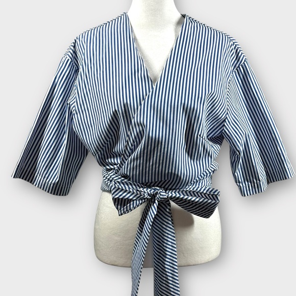 Grammar NYC Striped Mood Wrap Top in Organic Cotton size large - Picture 1 of 9